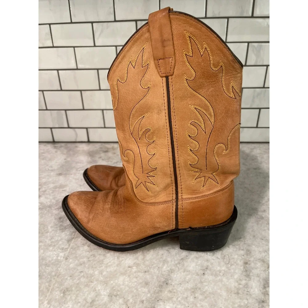 Old West Boots Youth 4.5 Girl Tan CCY8129G Leather Western Cowboy Stitched